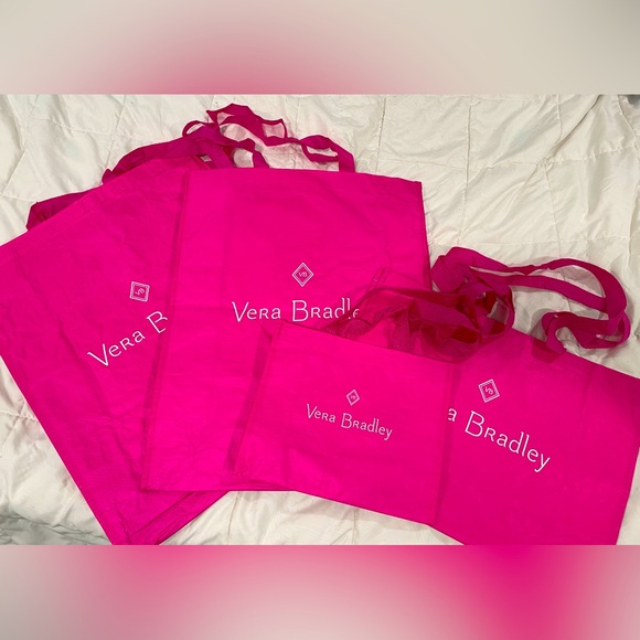 Vera Bradley Handbags - Vera Bradley lot of 4 hot pink reusable shopping bags. 2 large, 1 medium,1 small